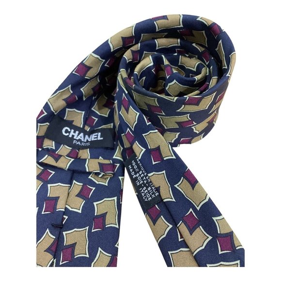 CHANEL PARIS Blue Geometric Silk Tie Made In Italy 56"-3".1/4 EX COND - Picture 4 of 5